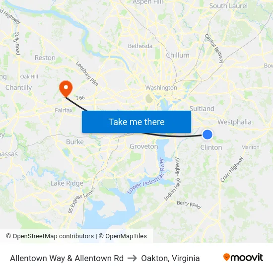 Allentown Way & Allentown Rd to Oakton, Virginia map