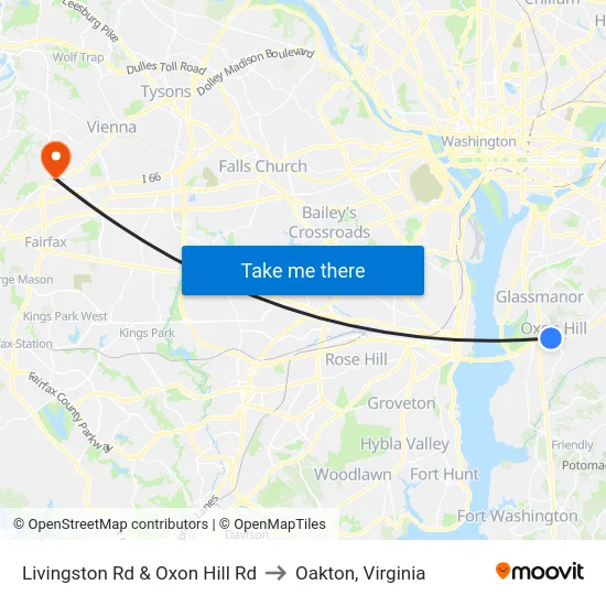 Livingston Rd & Oxon Hill Rd to Oakton, Virginia map