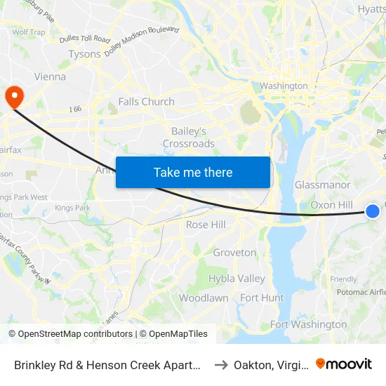 Brinkley Rd & Henson Creek Apartments to Oakton, Virginia map