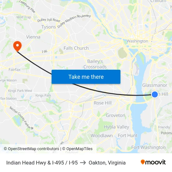 Indian Head Hwy & I-495 / I-95 to Oakton, Virginia map