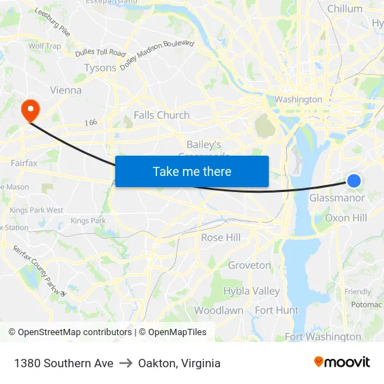 1380 Southern Ave to Oakton, Virginia map