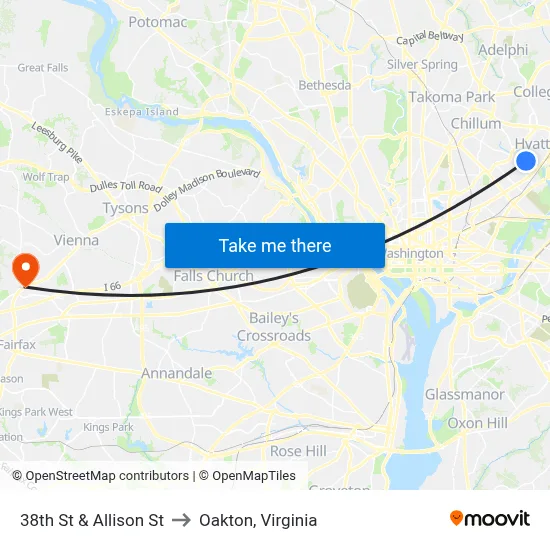 38th St & Allison St to Oakton, Virginia map