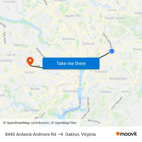 8440 Ardwick-Ardmore Rd to Oakton, Virginia map