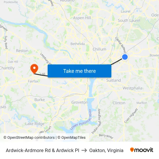 Ardwick-Ardmore Rd & Ardwick Pl to Oakton, Virginia map