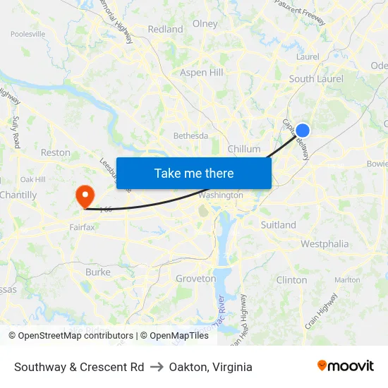 Southway & Crescent Rd to Oakton, Virginia map