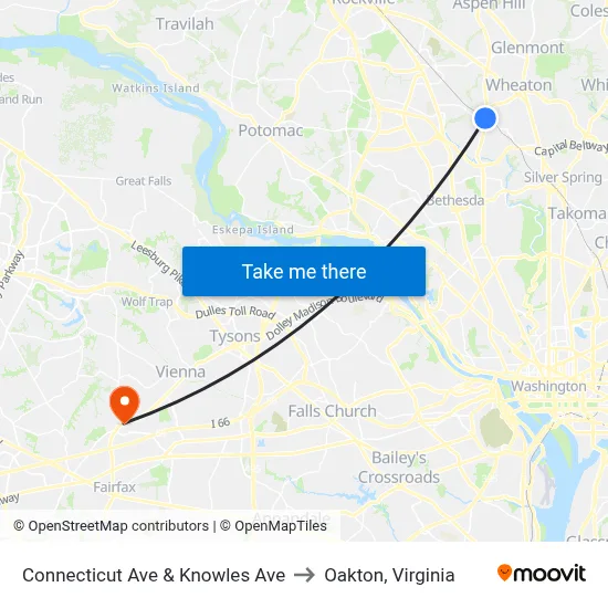 Connecticut Ave & Knowles Ave to Oakton, Virginia map