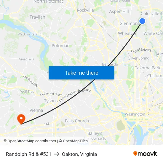 Randolph Rd & #531 to Oakton, Virginia map