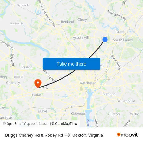 Briggs Chaney Rd & Robey Rd to Oakton, Virginia map