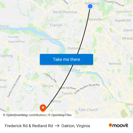 Frederick Rd & Redland  Rd to Oakton, Virginia map