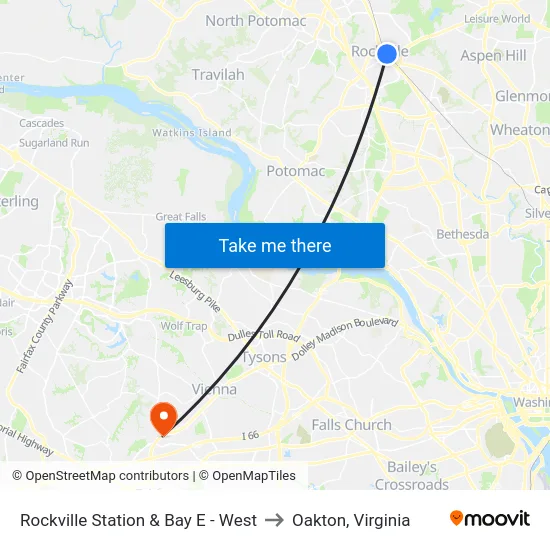 Rockville Station & Bay E - West to Oakton, Virginia map