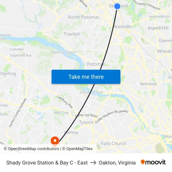 Shady Grove Station & Bay C - East to Oakton, Virginia map