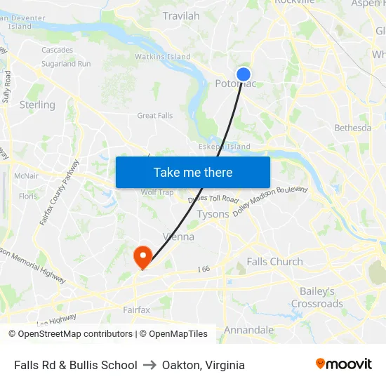 Falls Rd & Bullis School to Oakton, Virginia map