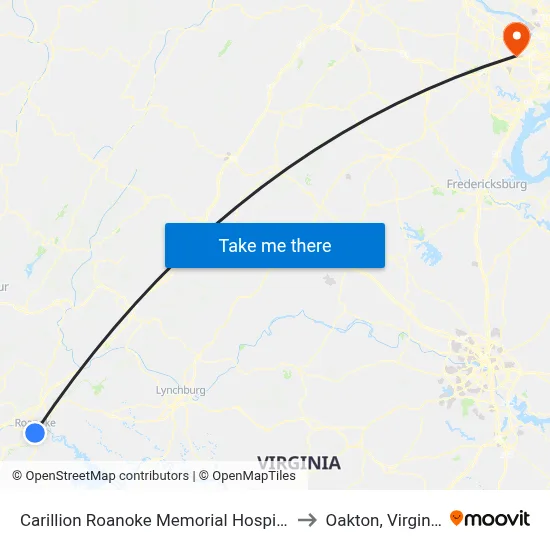 Carillion Roanoke Memorial Hospital to Oakton, Virginia map