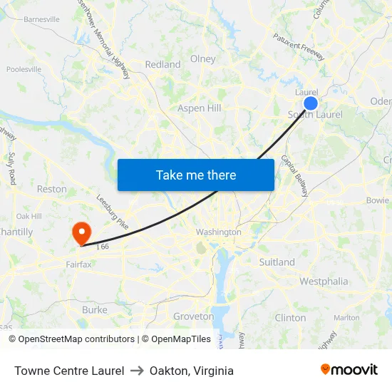 Towne Centre Laurel to Oakton, Virginia map
