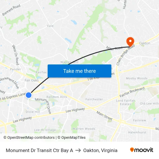 Monument Dr Transit Ctr Bay A to Oakton, Virginia map