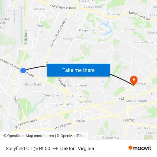 Sullyfield Cir @ Rt 50 to Oakton, Virginia map