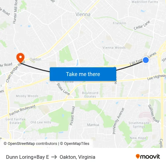 Dunn Loring+Bay E to Oakton, Virginia map