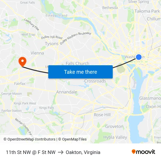 11th St NW @ F St NW to Oakton, Virginia map