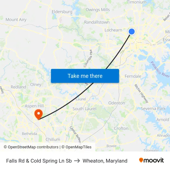Falls Rd & Cold Spring Ln Sb to Wheaton, Maryland map