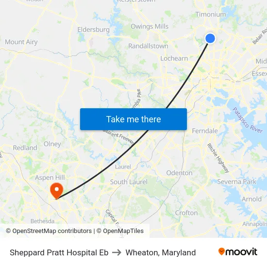 Sheppard Pratt Hospital Eb to Wheaton, Maryland map