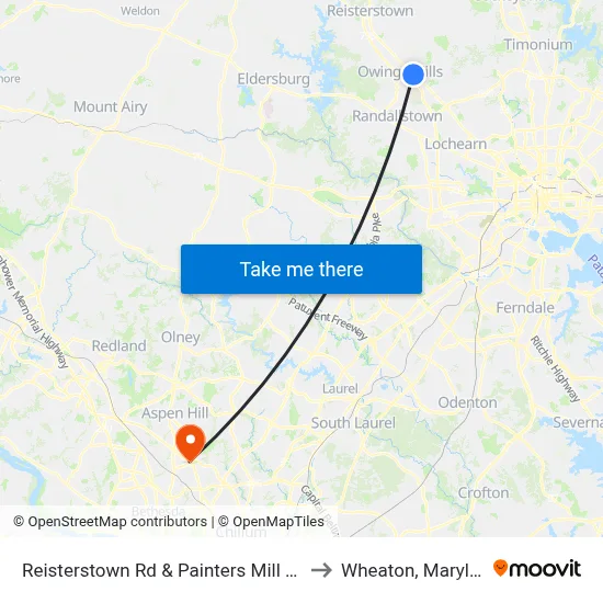 Reisterstown Rd & Painters Mill Rd Sb to Wheaton, Maryland map