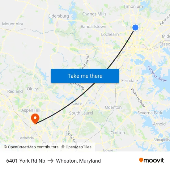 6401 York Rd Nb to Wheaton, Maryland map