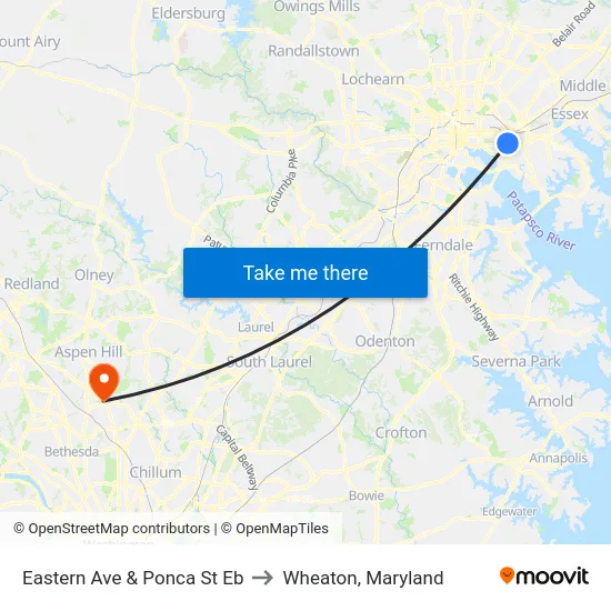 Eastern Ave & Ponca St Eb to Wheaton, Maryland map
