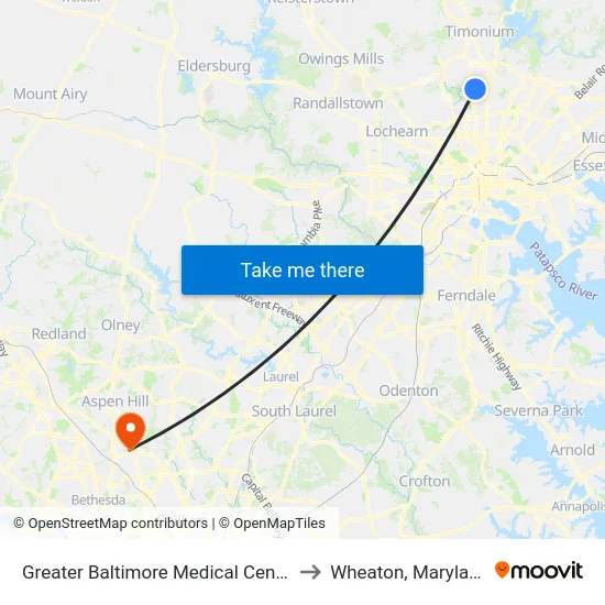 Greater Baltimore Medical Center to Wheaton, Maryland map