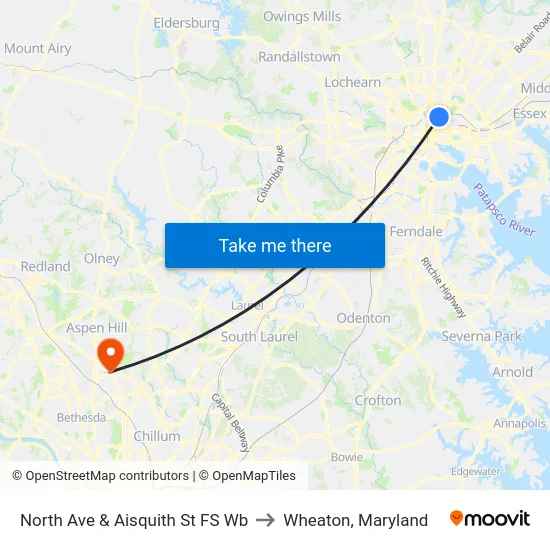 North Ave & Aisquith St FS Wb to Wheaton, Maryland map