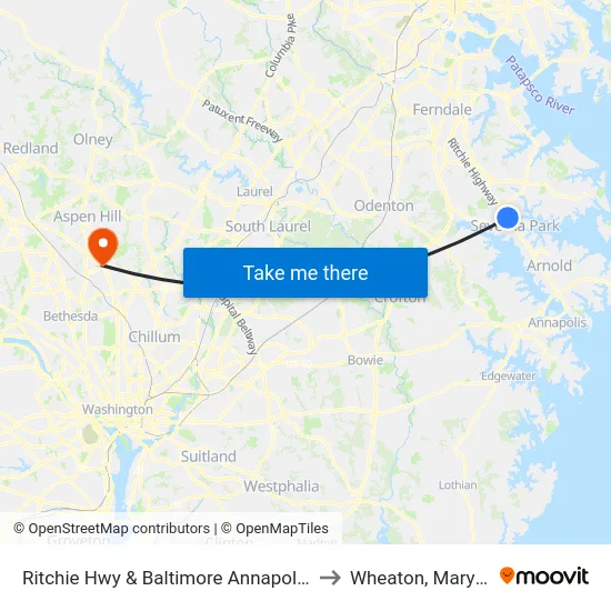 Ritchie Hwy & Baltimore Annapolis Blvd to Wheaton, Maryland map