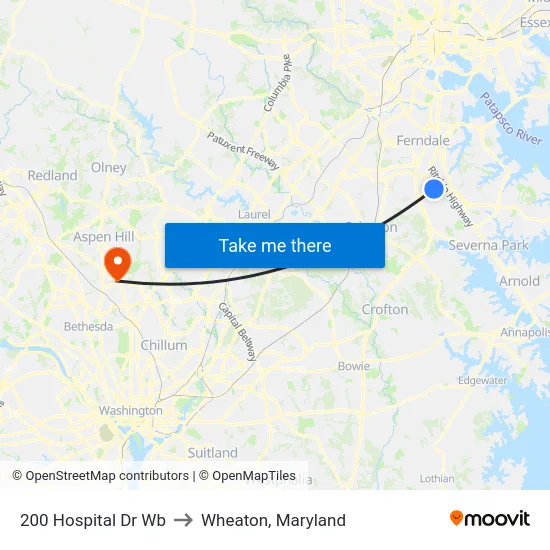 200 Hospital Dr Wb to Wheaton, Maryland map