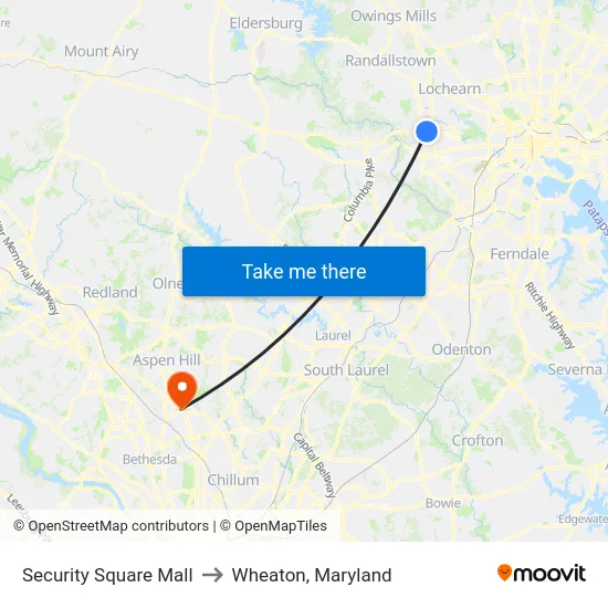 Security Square Mall to Wheaton, Maryland map