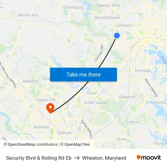 Security Blvd & Rolling Rd Eb to Wheaton, Maryland map