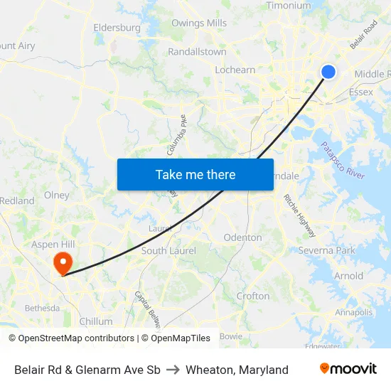Belair Rd & Glenarm Ave Sb to Wheaton, Maryland map