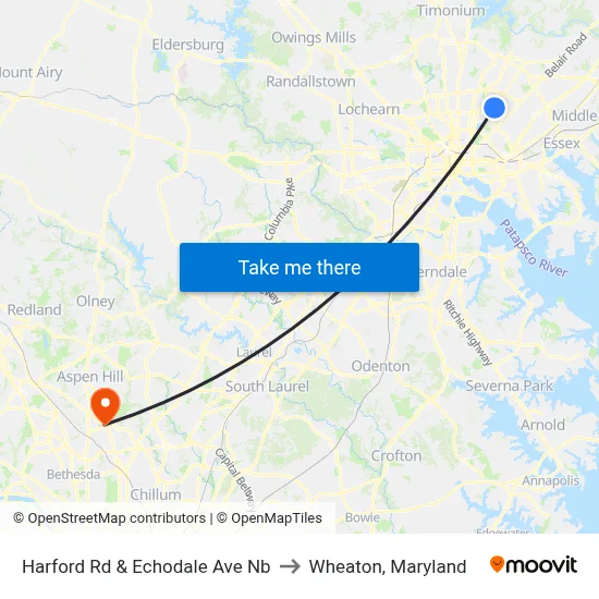 Harford Rd & Echodale Ave Nb to Wheaton, Maryland map