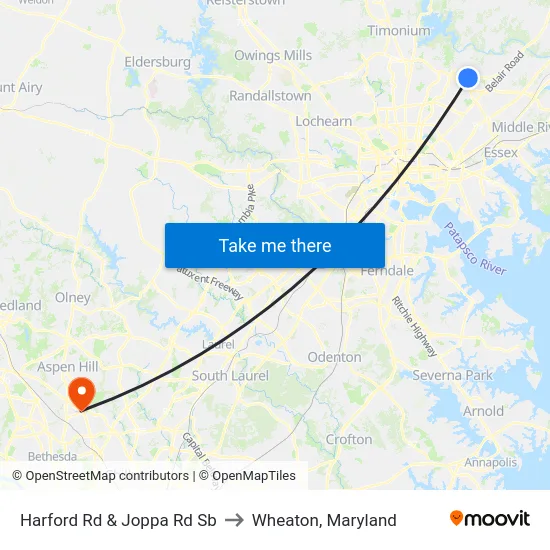 Harford Rd & Joppa Rd Sb to Wheaton, Maryland map