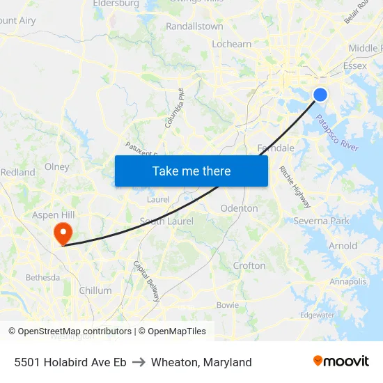 5501 Holabird Ave Eb to Wheaton, Maryland map
