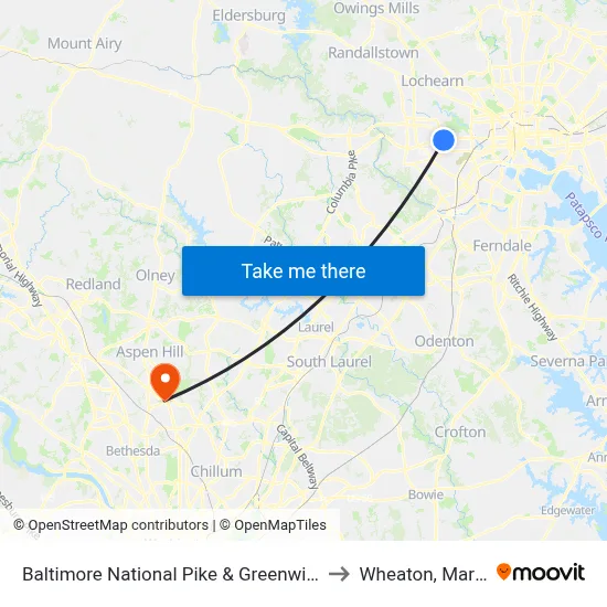 Baltimore National Pike & Greenwich Ave Wb to Wheaton, Maryland map