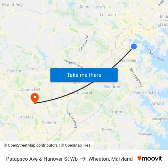Patapsco Ave & Hanover St Wb to Wheaton, Maryland map