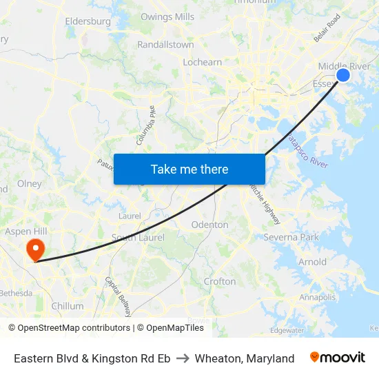 Eastern Blvd & Kingston Rd Eb to Wheaton, Maryland map