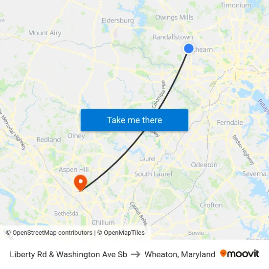 Liberty Rd & Washington Ave Sb to Wheaton, Maryland map