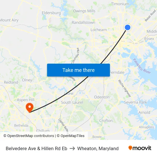 Belvedere Ave & Hillen Rd Eb to Wheaton, Maryland map