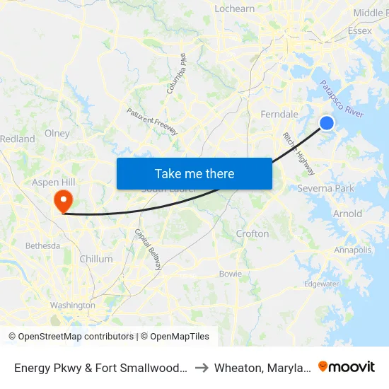Energy Pkwy & Fort Smallwood Rd to Wheaton, Maryland map