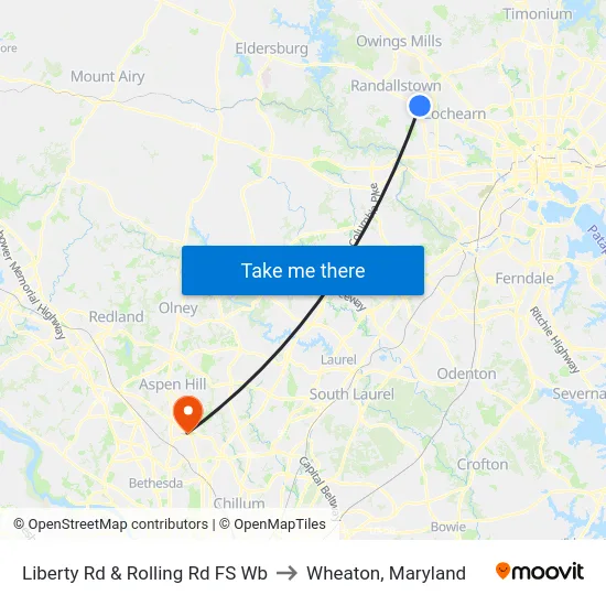 Liberty Rd & Rolling Rd FS Wb to Wheaton, Maryland map
