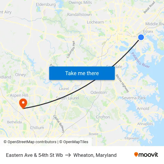 Eastern Ave & 54th St Wb to Wheaton, Maryland map