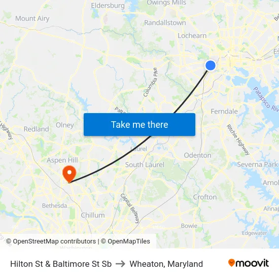 Hilton St & Baltimore St Sb to Wheaton, Maryland map