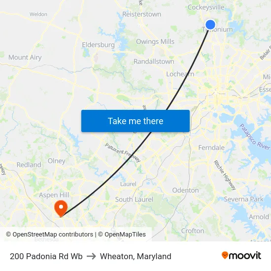 200 Padonia Rd Wb to Wheaton, Maryland map