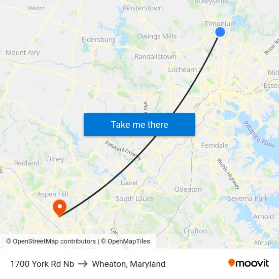 1700 York Rd Nb to Wheaton, Maryland map