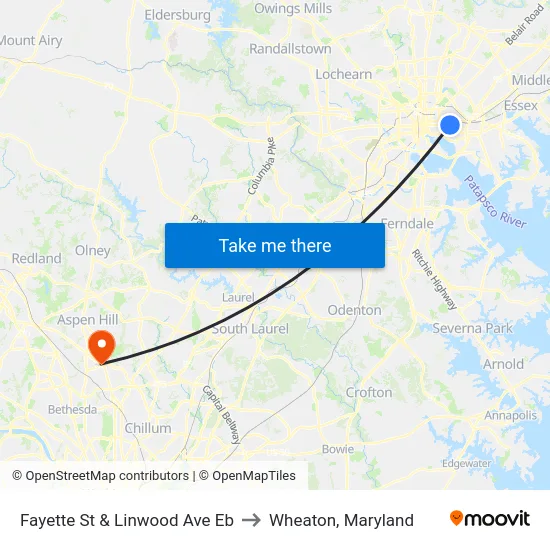 Fayette St & Linwood Ave Eb to Wheaton, Maryland map