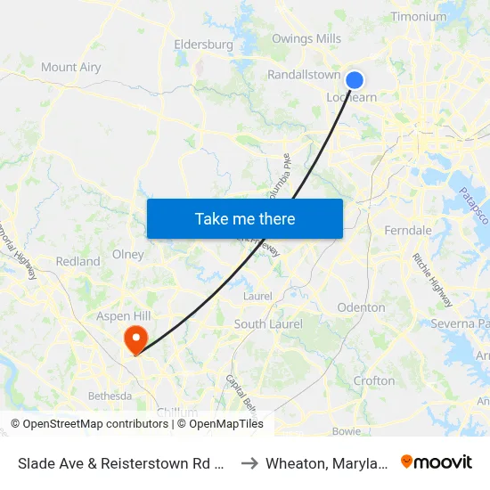 Slade Ave & Reisterstown Rd Wb to Wheaton, Maryland map